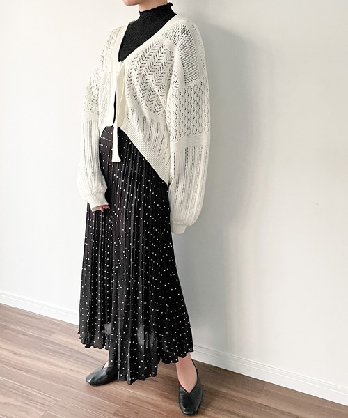 JUNOAH（ジュノア）の「ベルト付きパッチワークカーディガン（カーディガン/ボレロ・レディース・ホワイト/ブラック/ベージュ/グリーン系その他・FREE）」の18枚目の写真