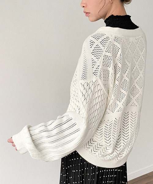 JUNOAH（ジュノア）の「ベルト付きパッチワークカーディガン（カーディガン/ボレロ・レディース・ホワイト/ブラック/ベージュ/グリーン系その他・FREE）」の20枚目の写真