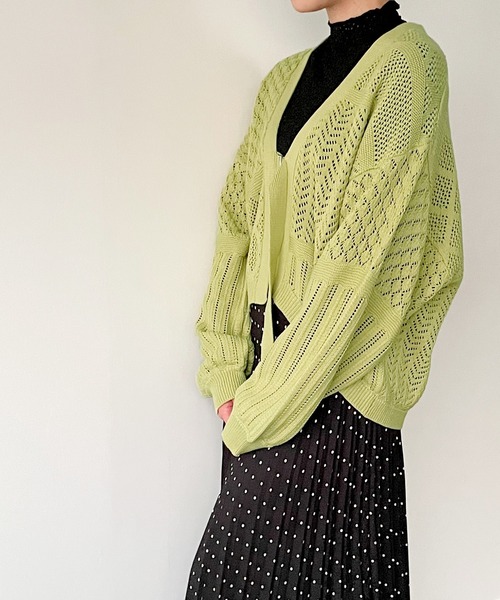 JUNOAH（ジュノア）の「ベルト付きパッチワークカーディガン（カーディガン/ボレロ・レディース・ホワイト/ブラック/ベージュ/グリーン系その他・FREE）」の22枚目の写真