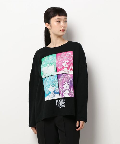 ScoLar（スカラー）の「アップリケスカラーちゃんジャガードロングスリーブTシャツ（Tシャツ/カットソー・レディース・グリーン/ブラック/オフホワイト・M）」の3枚目の写真