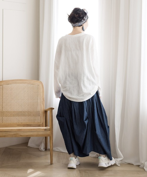 ScoLar（スカラー）の「アップリケスカラーちゃんジャガードロングスリーブTシャツ（Tシャツ/カットソー・レディース・グリーン/ブラック/オフホワイト・M）」の16枚目の写真