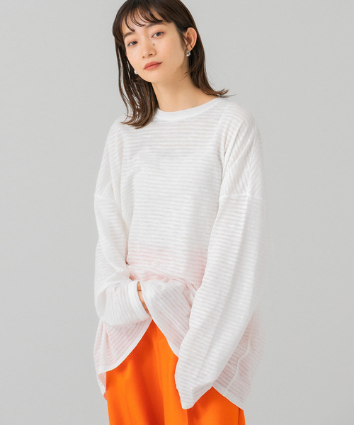 KBF(ケイビーエフ)の「シアーボーダールーズカットソー(Tシャツ/カットソー・レディース・ホワイト/ベージュ/パープル/ピンク/ミント・ONE)」の21枚目の写真