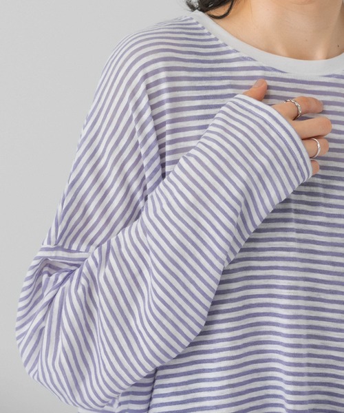 KBF(ケイビーエフ)の「シアーボーダールーズカットソー(Tシャツ/カットソー・レディース・ホワイト/ベージュ/パープル/ピンク/ミント・ONE)」の10枚目の写真