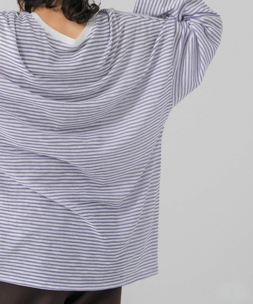 KBF(ケイビーエフ)の「シアーボーダールーズカットソー(Tシャツ/カットソー・レディース・ホワイト/ベージュ/パープル/ピンク/ミント・ONE)」の13枚目の写真