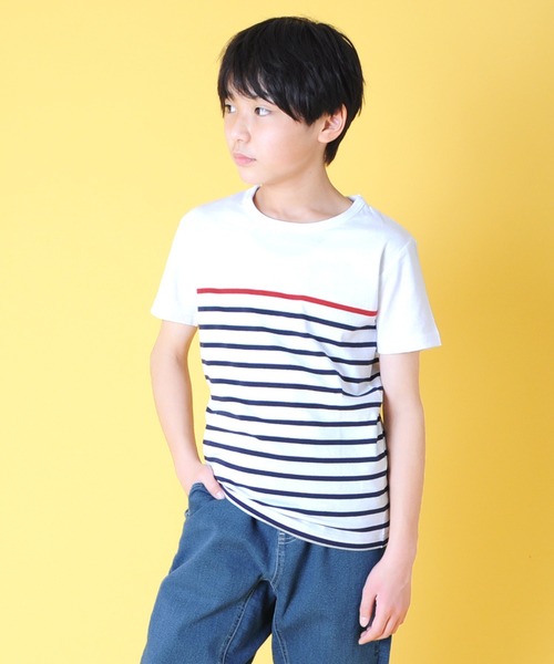 GLAZOS（グラソス）の「パネルボーダー半袖Ｔシャツ（Tシャツ/カットソー・キッズ・ブラック/レッド/ネイビー/ワインレッド/ブルー・130cm/140cm/150cm/160cm/170cm）」の4枚目の写真