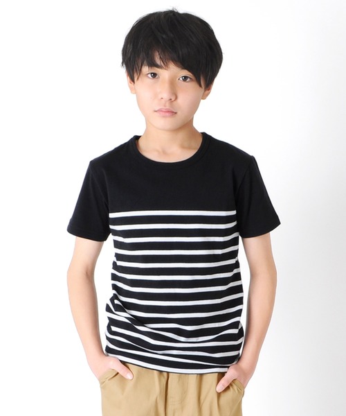 GLAZOS（グラソス）の「パネルボーダー半袖Ｔシャツ（Tシャツ/カットソー・キッズ・ブラック/レッド/ネイビー/ワインレッド/ブルー・130cm/140cm/150cm/160cm/170cm）」の2枚目の写真