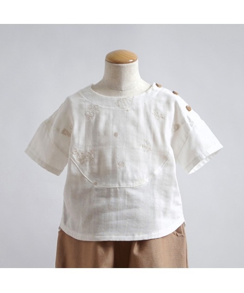 Hoppetta 刺繍Wガーゼヨーク 半袖ブラウス 100cm（シャツ/ブラウス）｜Hoppetta（ホッペッタ）