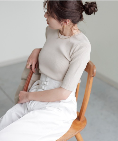 anuans（アニュアンス）の「ダブルベルトハイウエストワイドパンツ（スラックス・レディース・ホワイト/ブルー・SMALL/MEDIUM）」の14枚目の写真