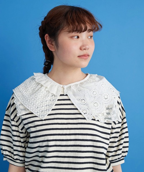 Malle(マル)の「malle レースonレース つけ衿(付け襟・レディース・オフホワイト/ネイビー・FREE)」の3枚目の写真