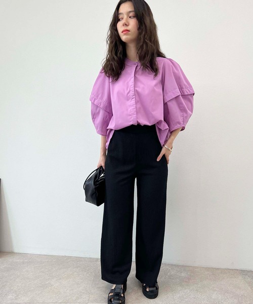 toucher du brise（トゥシェドブリーズ）の「【ウエストゴムで楽チン】プリーツパンツ（その他パンツ・レディース・ブラック/グリーン/パープル/オレンジ/ブルー/ピンク・M）」の9枚目の写真