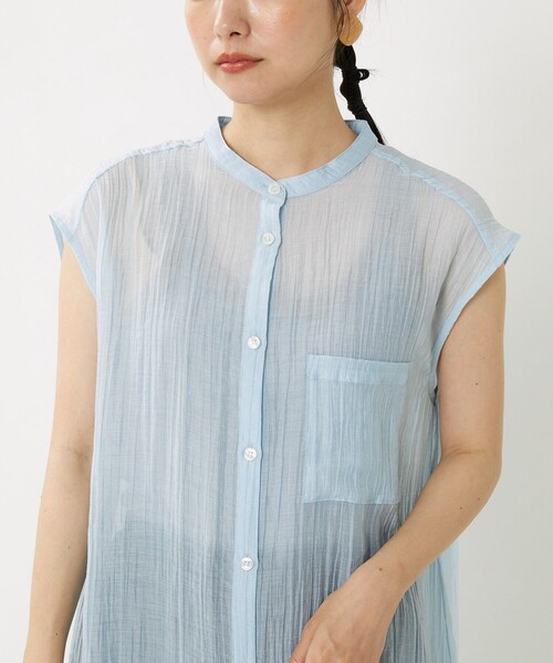 FREAK'S STORE(フリークスストア)の「シアーカラーフレンチスリーブワンピース(シャツワンピース・レディース・ピンク/ブルー/グリーン・フリ-)」の7枚目の写真