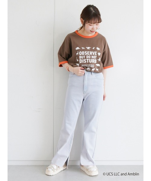 ehka sopo（エヘカソポ）の「【ジュラシック・ワールド】プリントリンガーTシャツ（Tシャツ/カットソー・レディース・ブラウン/オフホワイト/ブルー・ﾌﾘ-）」の5枚目の写真
