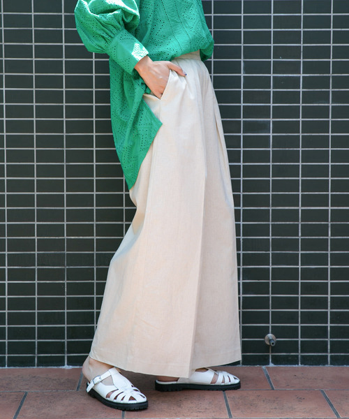 90s-00s リネンパンツ ワイドシルエット フレア 白 ホワイト KBF（ケイビーエフ）の「ワイドシルエットリネンパンツ（その他