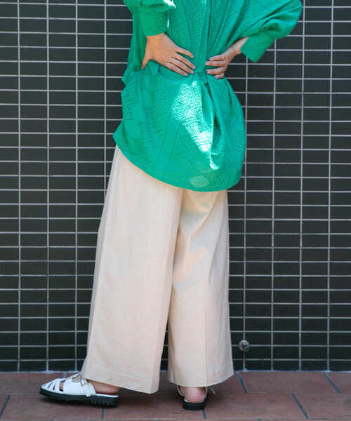 KBF（ケイビーエフ）の「ワイドシルエットリネンパンツ（その他パンツ・レディース・ブラック/ラベンダー/ライトベージュ・ONE）」の5枚目の写真