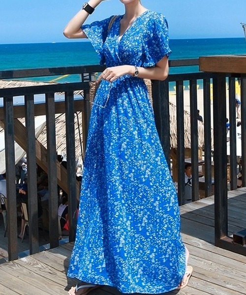 Dalfwin（ダールフィン）の「小花柄カシュクールバックリボンロング丈ワンピース（ワンピース・レディース・アイボリー/ブラック/ブルー・FREE）」の14枚目の写真