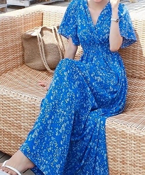 Dalfwin（ダールフィン）の「小花柄カシュクールバックリボンロング丈ワンピース（ワンピース・レディース・アイボリー/ブラック/ブルー・FREE）」の18枚目の写真