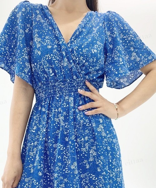 Dalfwin（ダールフィン）の「小花柄カシュクールバックリボンロング丈ワンピース（ワンピース・レディース・アイボリー/ブラック/ブルー・FREE）」の19枚目の写真