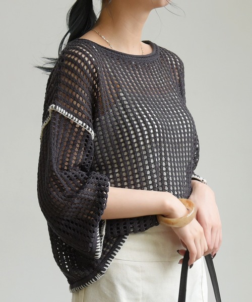 sango（sango）の「ステッチ入ボートネックプルオーバー（Tシャツ/カットソー・レディース・アッシュグレー/ベージュ系その他/モスグリーン・FREE）」の11枚目の写真