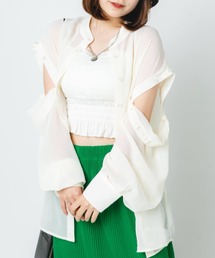 nemne store | 【低身長用サイズあり】2way肩開きシアーシャツ(シャツ/ブラウス)