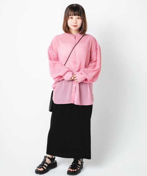 セール】【低身長用サイズあり】2way肩開きシアーシャツ（シャツ