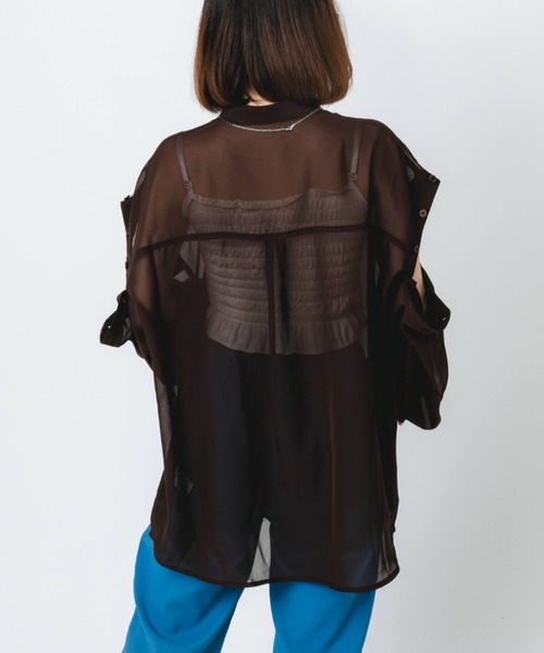 nemne store（ネンネストア）の「【低身長用サイズあり】2way肩開きシアーシャツ（シャツ/ブラウス・レディース・ブラウン/ピンク/グリーン/アイボリー・SMALL/MEDIUM）」の19枚目の写真