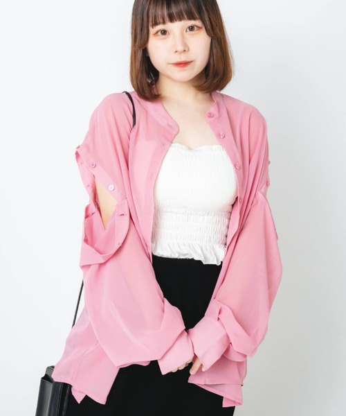 セール】【低身長用サイズあり】2way肩開きシアーシャツ（シャツ