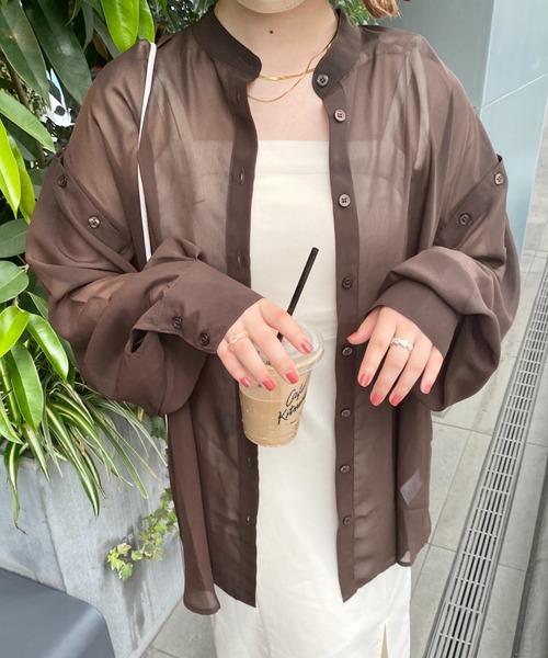 nemne store（ネンネストア）の「【低身長用サイズあり】2way肩開きシアーシャツ（シャツ/ブラウス・レディース・ブラウン/ピンク/グリーン/アイボリー・SMALL/MEDIUM）」の20枚目の写真