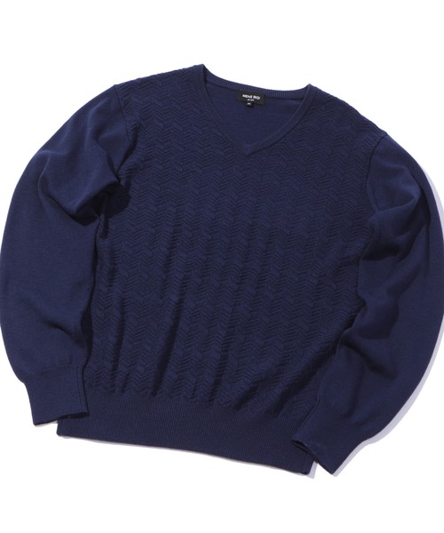 MEN'S BIGI（メンズビギ）の「12GへリンボンジャガードVネックニット（ニット/セーター・メンズ・ブラック/パープル/オフホワイト/ブルー・02/03/01）」の3枚目の写真