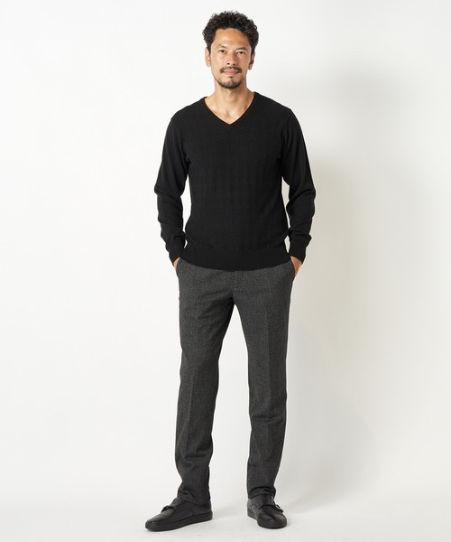 MEN'S BIGI（メンズビギ）の「12GへリンボンジャガードVネックニット（ニット/セーター・メンズ・ブラック/パープル/オフホワイト/ブルー・02/03/01）」の11枚目の写真