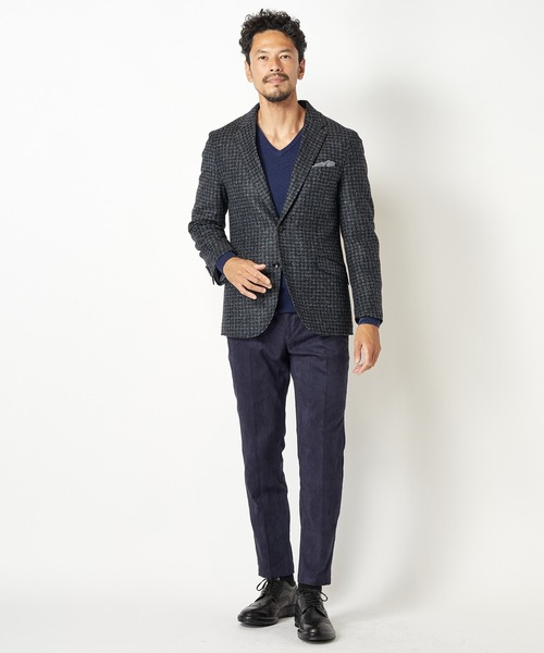 MEN'S BIGI（メンズビギ）の「12GへリンボンジャガードVネックニット（ニット/セーター・メンズ・ブラック/パープル/オフホワイト/ブルー・02/03/01）」の9枚目の写真