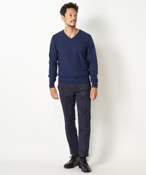 MEN'S BIGI（メンズビギ）の「12GへリンボンジャガードVネックニット（ニット/セーター・メンズ・ブラック/パープル/オフホワイト/ブルー・02/03/01）」の8枚目の写真