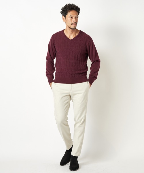 MEN'S BIGI（メンズビギ）の「12GへリンボンジャガードVネックニット（ニット/セーター・メンズ・ブラック/パープル/オフホワイト/ブルー・02/03/01）」の7枚目の写真