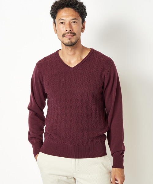 MEN'S BIGI（メンズビギ）の「12GへリンボンジャガードVネックニット（ニット/セーター・メンズ・ブラック/パープル/オフホワイト/ブルー・02/03/01）」の13枚目の写真