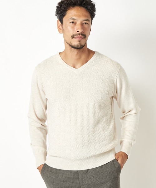 MEN'S BIGI（メンズビギ）の「12GへリンボンジャガードVネックニット（ニット/セーター・メンズ・ブラック/パープル/オフホワイト/ブルー・02/03/01）」の19枚目の写真