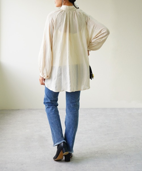 IAMUSE(アイアミューズ)の「【IAMUSE】ドビーストライプ2WAYピンタックチュニックブラウス S0730(その他トップス・レディース・ベージュ/ブラック/ホワイト・FREE)」の16枚目の写真