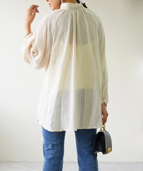 IAMUSE(アイアミューズ)の「【IAMUSE】ドビーストライプ2WAYピンタックチュニックブラウス S0730(その他トップス・レディース・ベージュ/ブラック/ホワイト・FREE)」の18枚目の写真