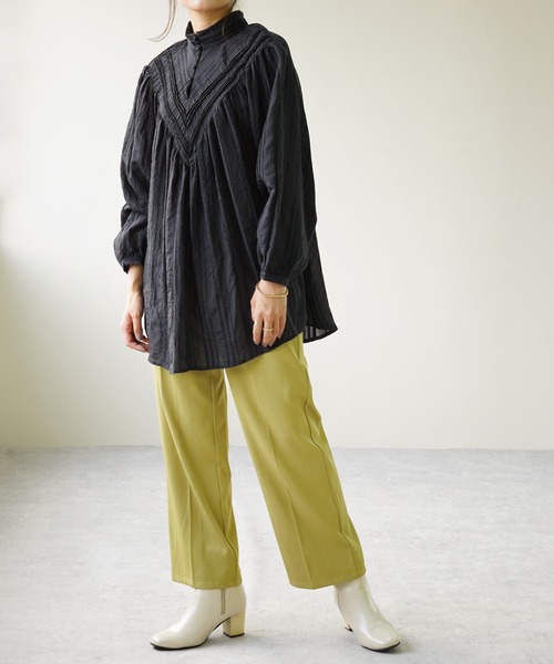 IAMUSE(アイアミューズ)の「【IAMUSE】ドビーストライプ2WAYピンタックチュニックブラウス S0730(その他トップス・レディース・ベージュ/ブラック/ホワイト・FREE)」の21枚目の写真