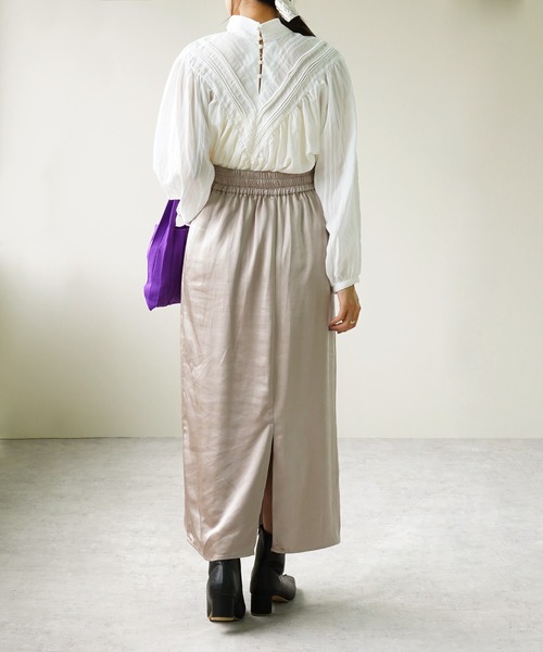 IAMUSE(アイアミューズ)の「【IAMUSE】ドビーストライプ2WAYピンタックチュニックブラウス S0730(その他トップス・レディース・ベージュ/ブラック/ホワイト・FREE)」の8枚目の写真