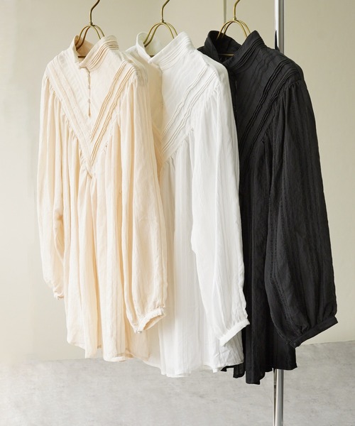 IAMUSE(アイアミューズ)の「【IAMUSE】ドビーストライプ2WAYピンタックチュニックブラウス S0730(その他トップス・レディース・ベージュ/ブラック/ホワイト・FREE)」の13枚目の写真
