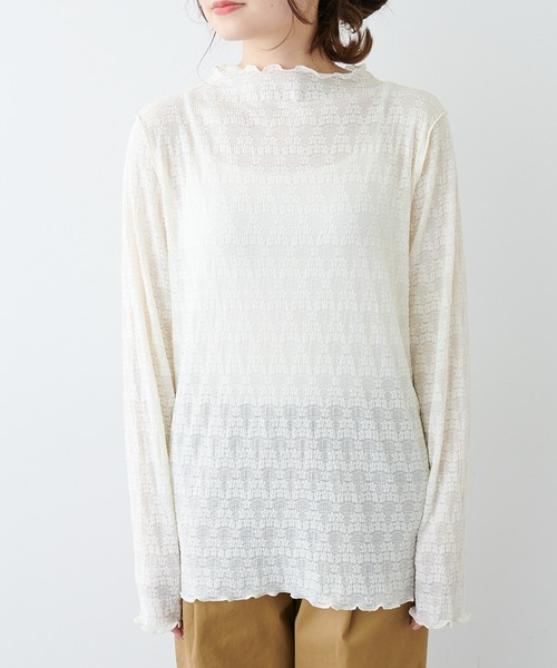 PUAL CE CIN(ピュアルセシン)の「ストレッチレースボトルネックロングスリーブ(Tシャツ/カットソー・レディース・ホワイト/ブラック/アイボリー・FREE)」の4枚目の写真