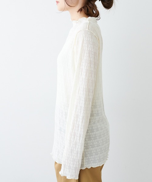 PUAL CE CIN(ピュアルセシン)の「ストレッチレースボトルネックロングスリーブ(Tシャツ/カットソー・レディース・ホワイト/ブラック/アイボリー・FREE)」の5枚目の写真