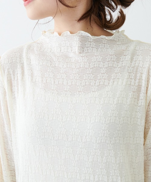 PUAL CE CIN(ピュアルセシン)の「ストレッチレースボトルネックロングスリーブ(Tシャツ/カットソー・レディース・ホワイト/ブラック/アイボリー・FREE)」の7枚目の写真
