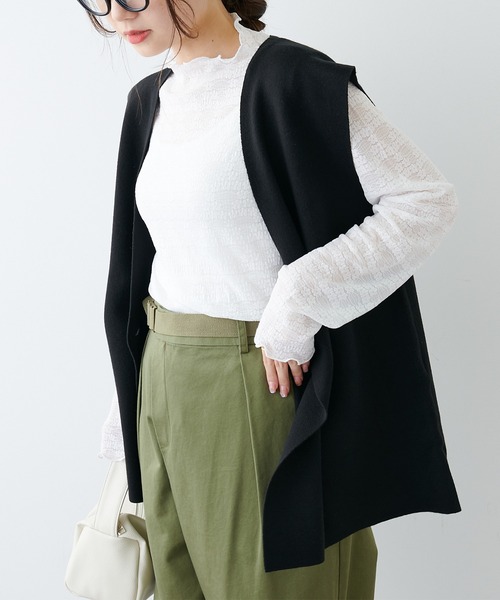 PUAL CE CIN(ピュアルセシン)の「ストレッチレースボトルネックロングスリーブ(Tシャツ/カットソー・レディース・ホワイト/ブラック/アイボリー・FREE)」の11枚目の写真