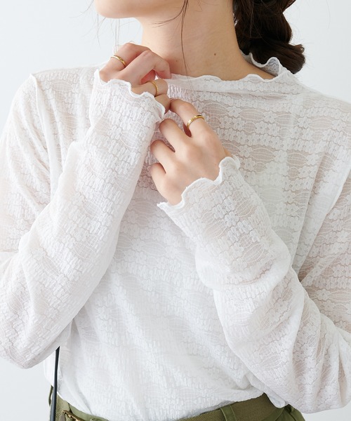 PUAL CE CIN(ピュアルセシン)の「ストレッチレースボトルネックロングスリーブ(Tシャツ/カットソー・レディース・ホワイト/ブラック/アイボリー・FREE)」の10枚目の写真