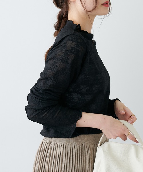 PUAL CE CIN(ピュアルセシン)の「ストレッチレースボトルネックロングスリーブ(Tシャツ/カットソー・レディース・ホワイト/ブラック/アイボリー・FREE)」の13枚目の写真