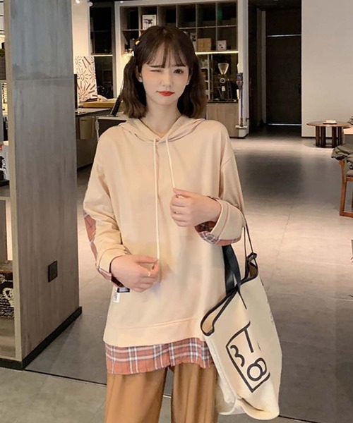 Girly Doll(ガーリードール)の「チェックシャツドッキングフーディー(パーカー・レディース・ダークグレー/ベージュ・M/L)」の10枚目の写真