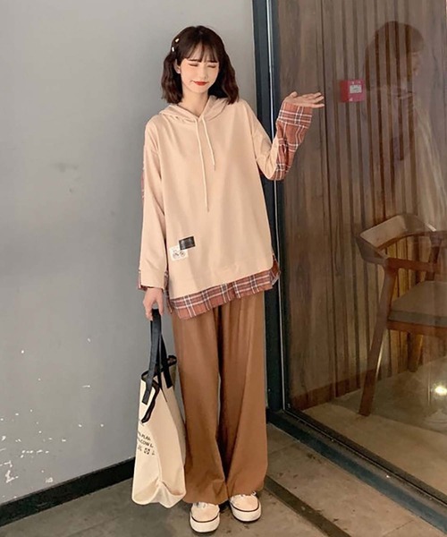 Girly Doll(ガーリードール)の「チェックシャツドッキングフーディー(パーカー・レディース・ダークグレー/ベージュ・M/L)」の13枚目の写真
