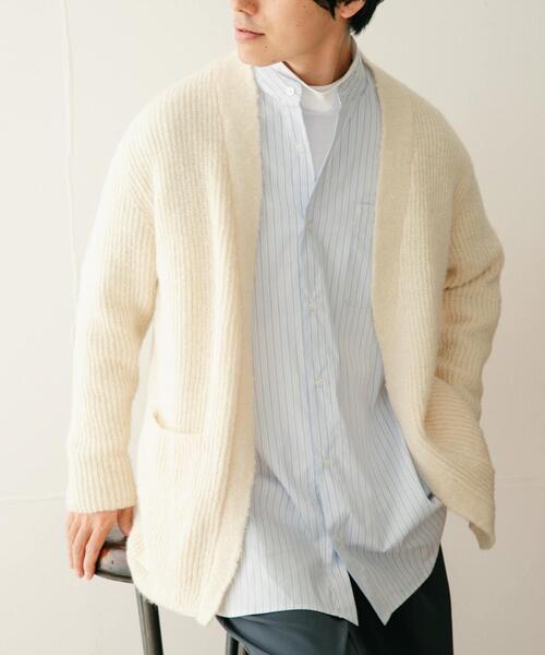 ITEMS URBANRESEARCH(アイテムズ アーバンリサーチ)の「モヘアタッチ リブニットカーディガン(ニット/セーター・メンズ・ミント/ネイビー/オフホワイト・MEDIUM/LARGE)」の4枚目の写真