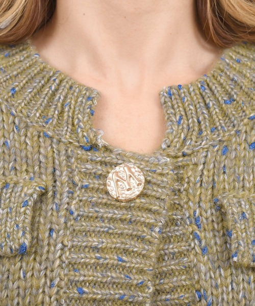 DAY CLOSET（デイ クローゼット）の「レディース レトロ金釦リブミックスニットカーディガン（カーディガン/ボレロ・レディース・グリーン/ピンク・ONE SIZE）」の15枚目の写真