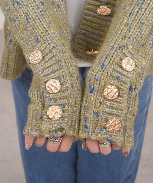 DAY CLOSET（デイ クローゼット）の「レディース レトロ金釦リブミックスニットカーディガン（カーディガン/ボレロ・レディース・グリーン/ピンク・ONE SIZE）」の18枚目の写真